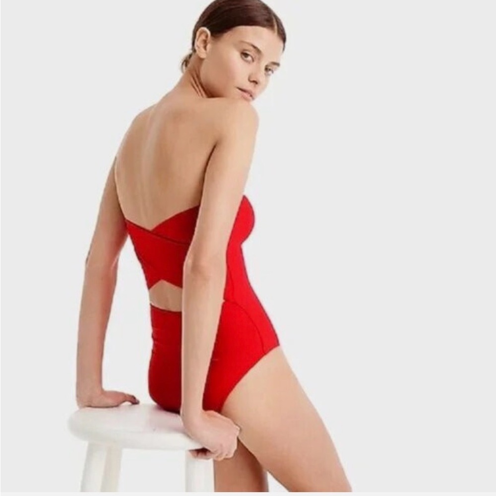 J. Crew Cross-Back Bandeau Swimsuit, Red, Size 6